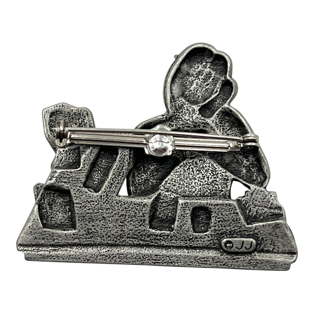 JJ Office Secretary Desk Brooch Pewter Vintage Telephone Computer Pin Figurine - Picture 5 of 6